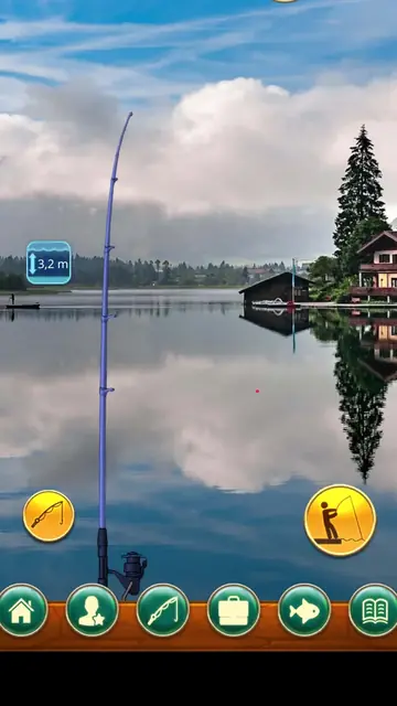 Fishing Baron: metspö vid en spegelblank sjö med granar och trähus