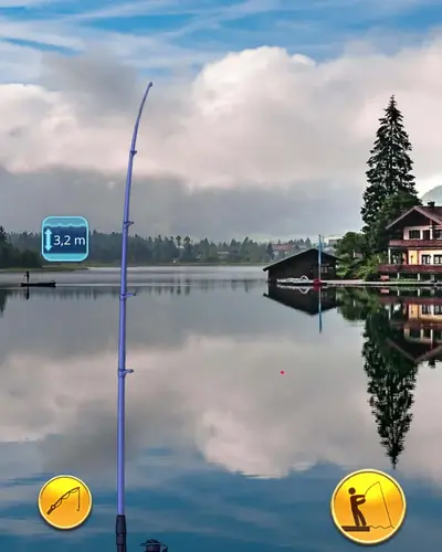 Fishing Baron: metspö vid en spegelblank sjö med trähus