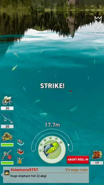 Fishing Club 3D: undervattensvy i ögonblicket när det nappar